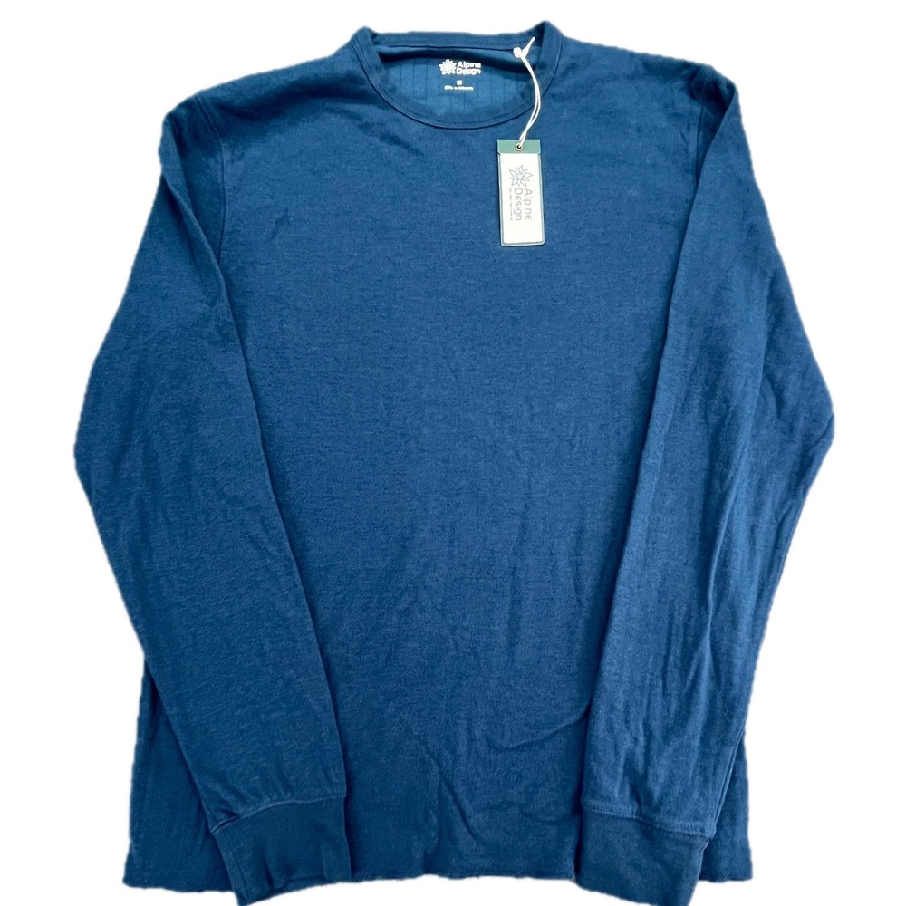 Alpine Design Mens M Mad Peak LS Duofold Crew‎ Vintage Blue Long Sleeve Shirt